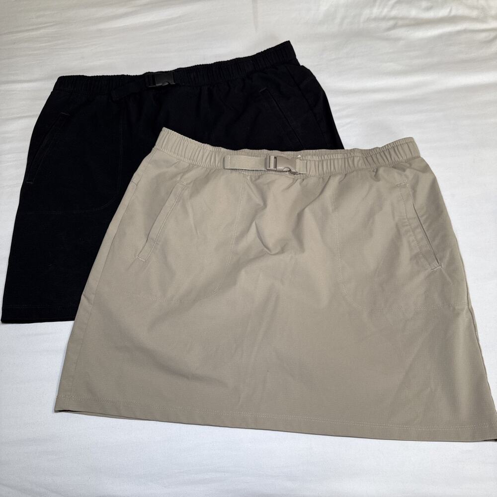Kyodan Skort Lot of 2 Womens Sz L Black Tan Lightweight Wicking Pockets Elastic